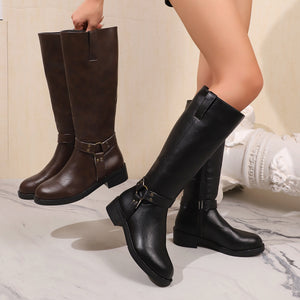 boots in black featuring knee-high and straight fit
