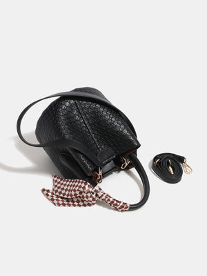handbag featuring woven in black with PU Leather Imported Size &amp texture