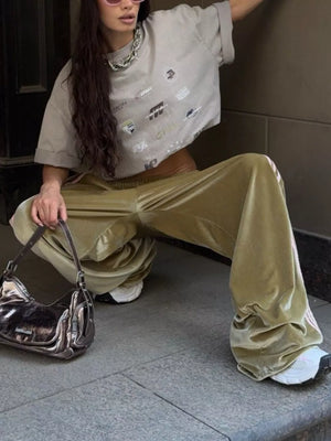 Pink wide-leg pants with drawstring and not applicable