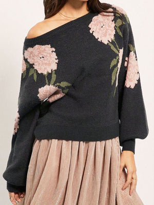 pullover sweater in Coffee Brown with dropped shoulder and waist-length
