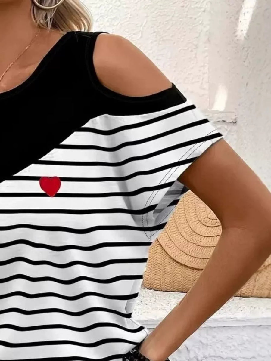 Cold Shoulder Color Block T-shirt in Light Gray