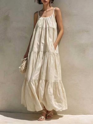 maxi dress in cream featuring tiered and loose fit