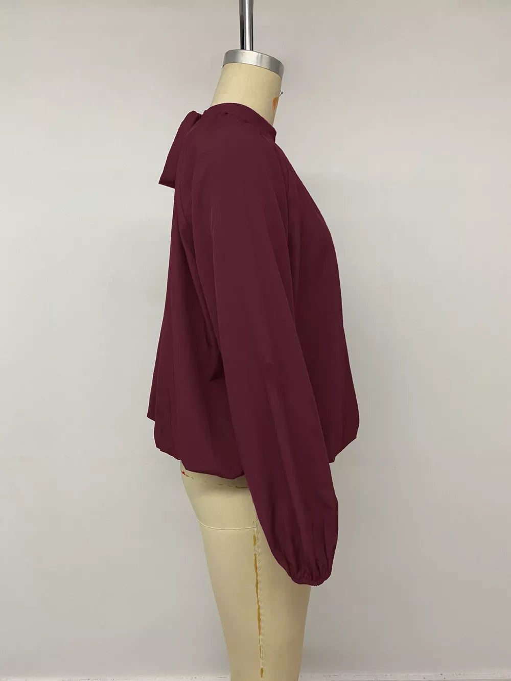 burgundy relaxed blouse with mock neck