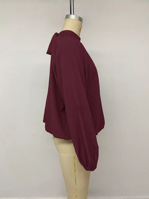 burgundy relaxed blouse with mock neck