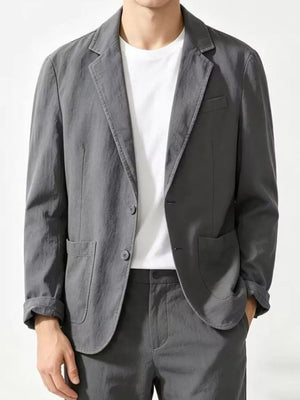 Gray Men's Plus Size Button Up Long Sleeve Blazer