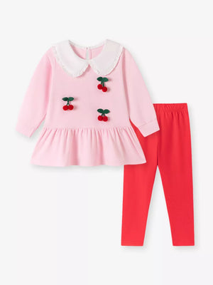 95% cotton, 5% polyester Care instructions: Machine wash cold clothing set in red with A-line silhouette