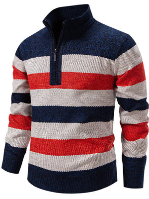 Dark Navy with Men's Plus Size Striped Quarter-zip Sweater