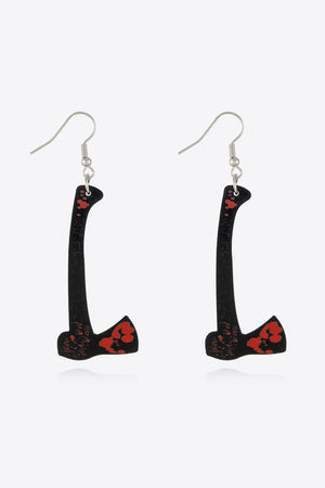 Gory blade drop earrings in black with red splatters, Style C