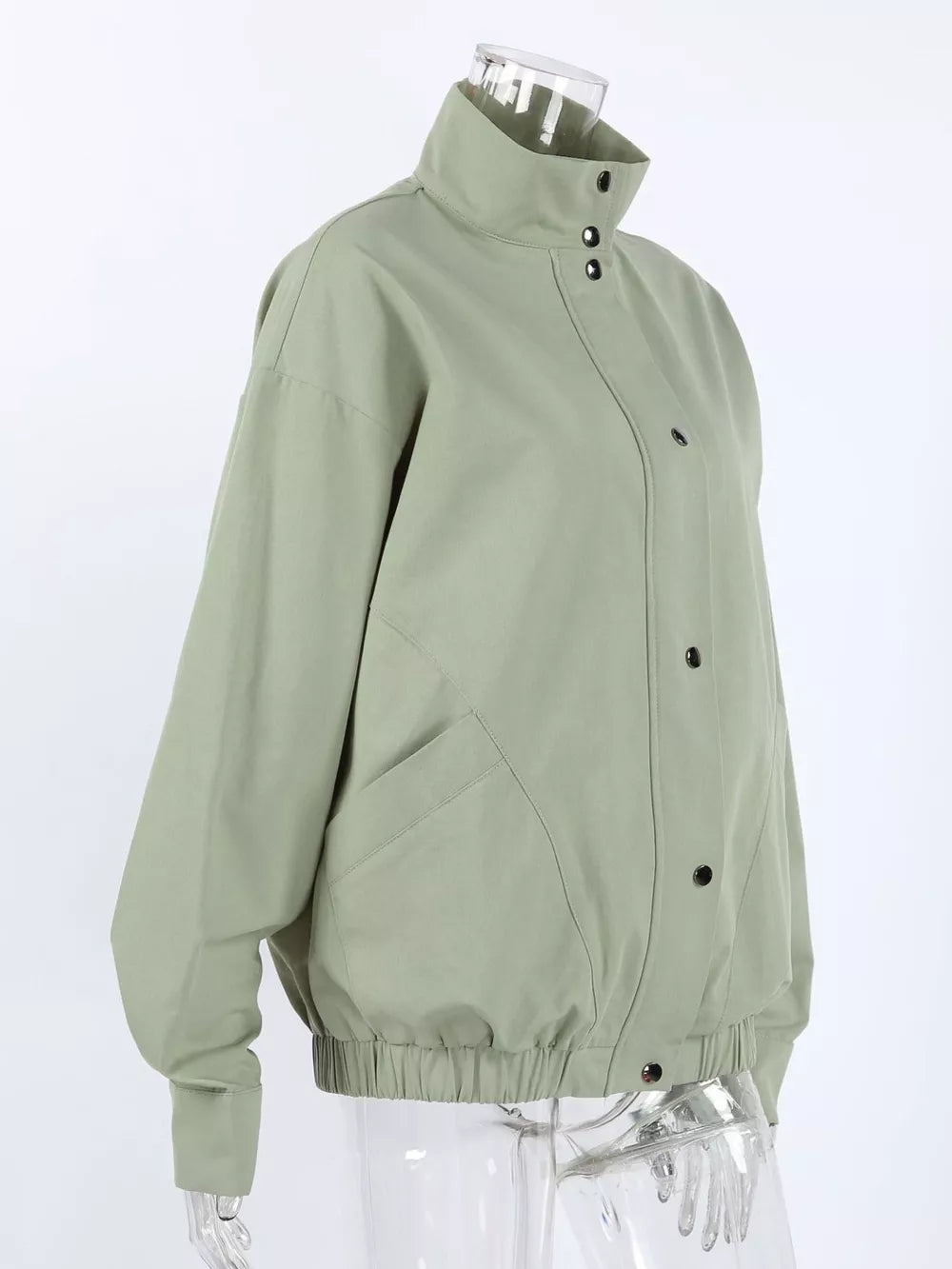 Snap Down Dropped Shoulder Jacket in Light Green
