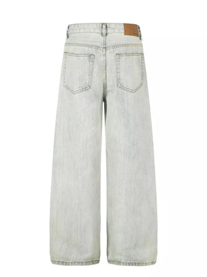 Blue with Men S Washed Wide Leg Jeans