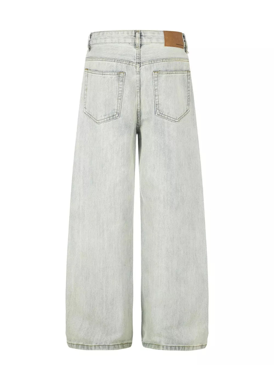Blue with Men S Washed Wide Leg Jeans
