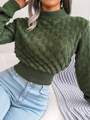 mock neck sweater in Dark Green with mock neck and long sleeve