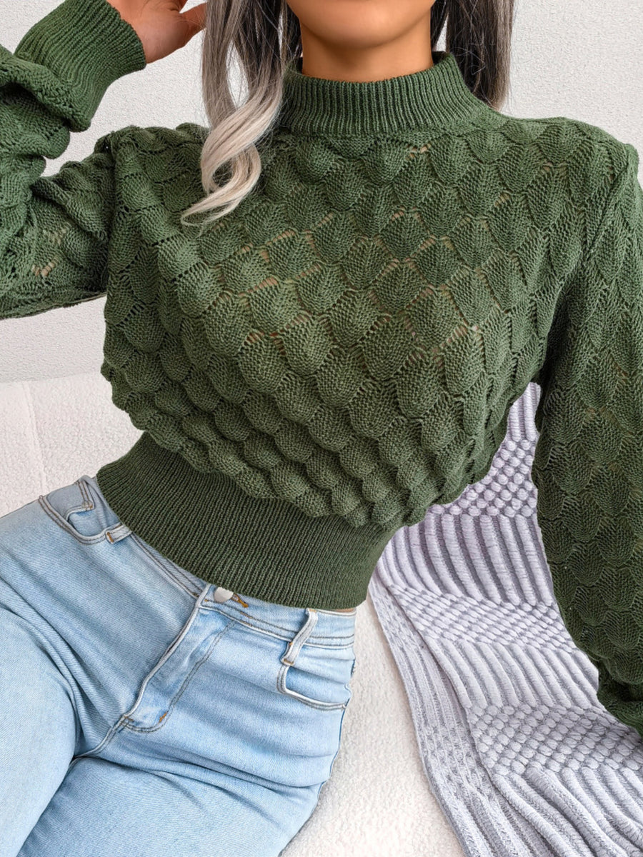 mock neck sweater in Dark Green with mock neck and long sleeve