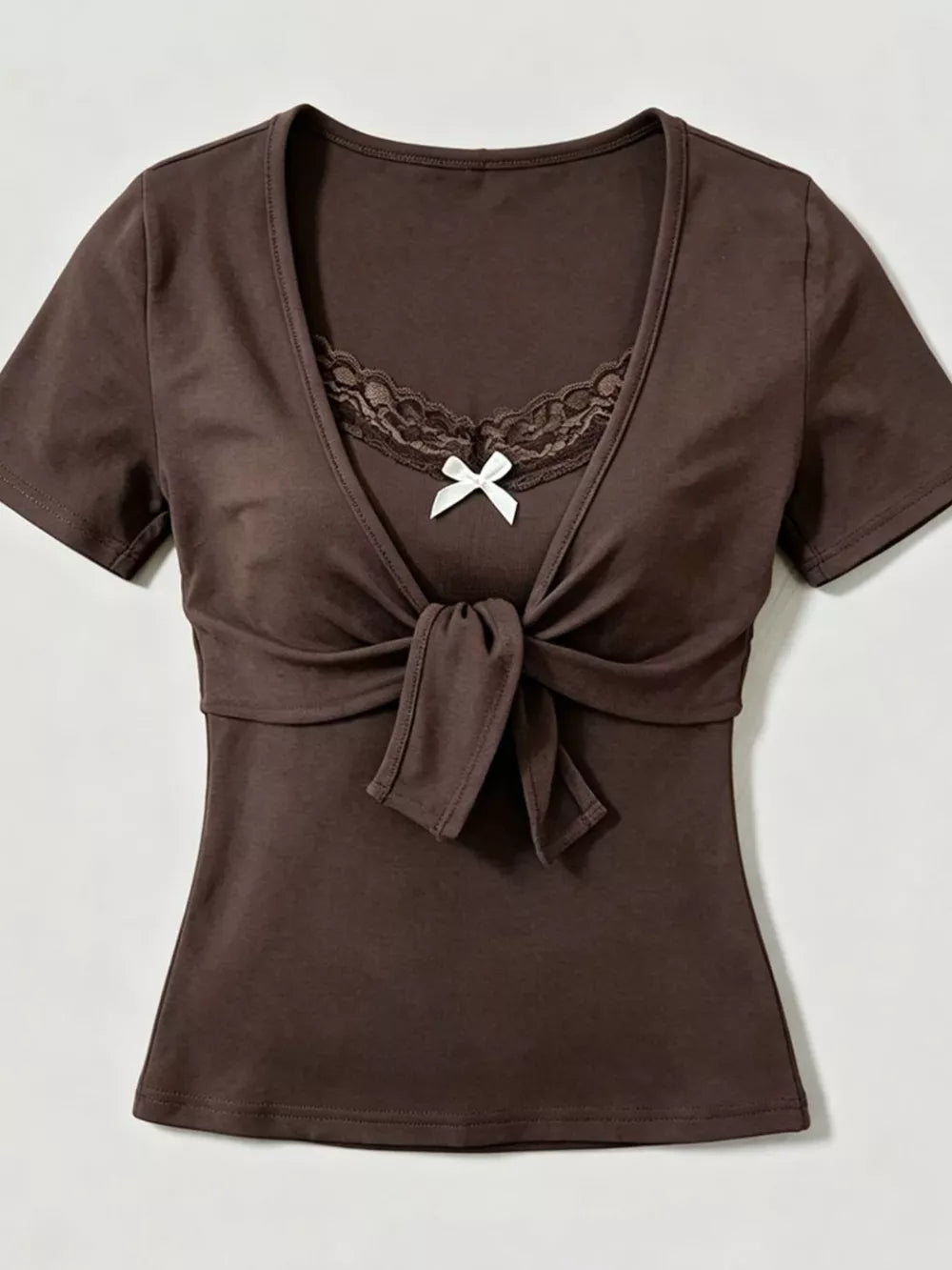 dark brown t-shirt with cropped and pullover