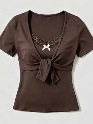 dark brown t-shirt with cropped and pullover