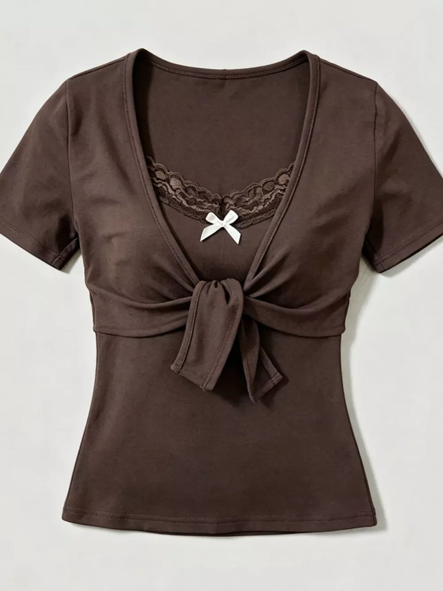 dark brown t-shirt with cropped and pullover
