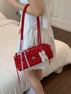 Red with Polka Dot Shoulder Bag in Red