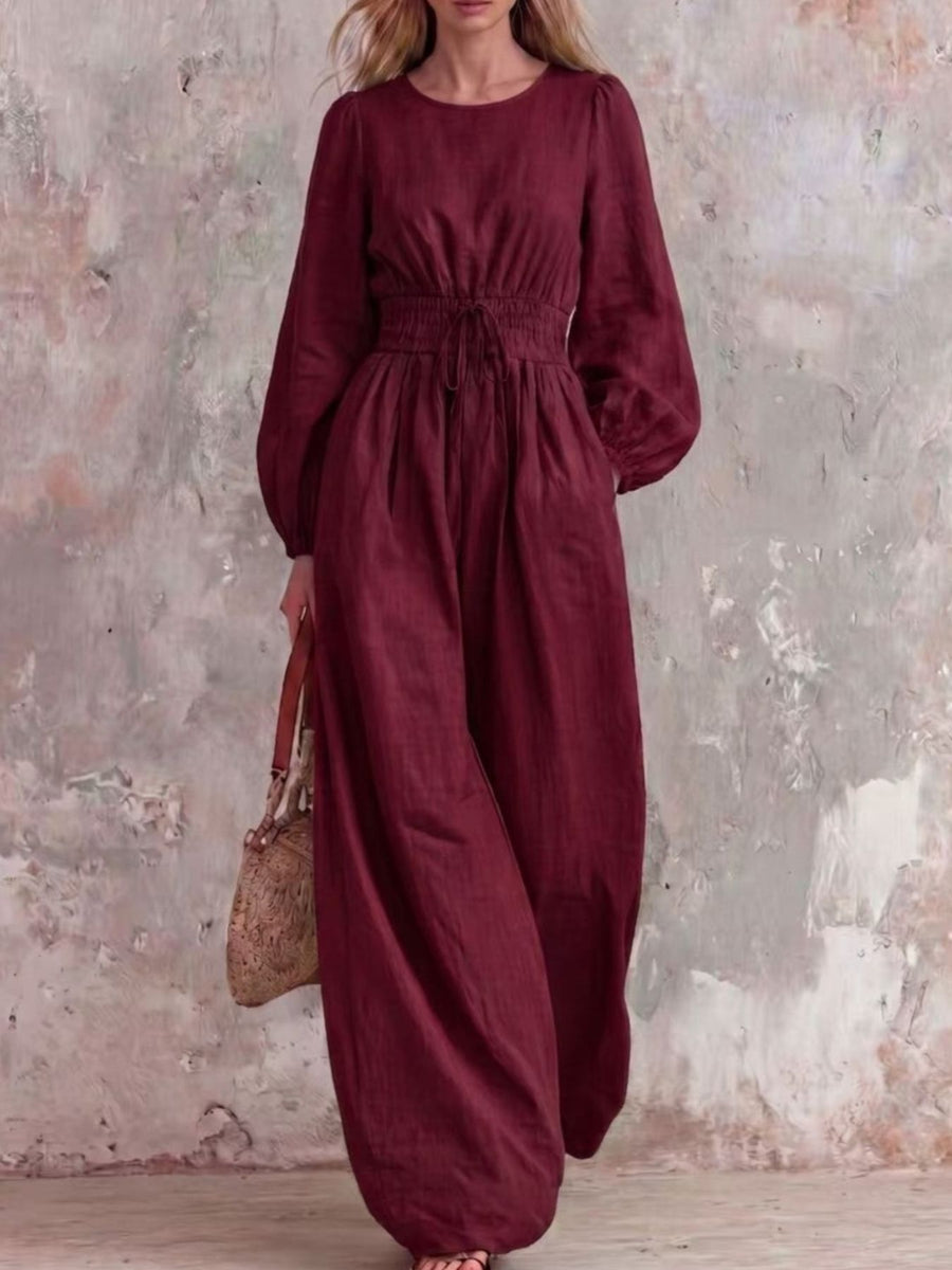 bohemian jumpsuit in Army Green with round neck