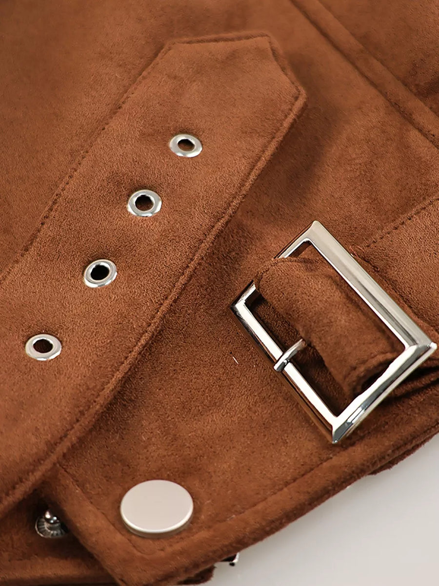 Brown with moto jacket with zipper 20