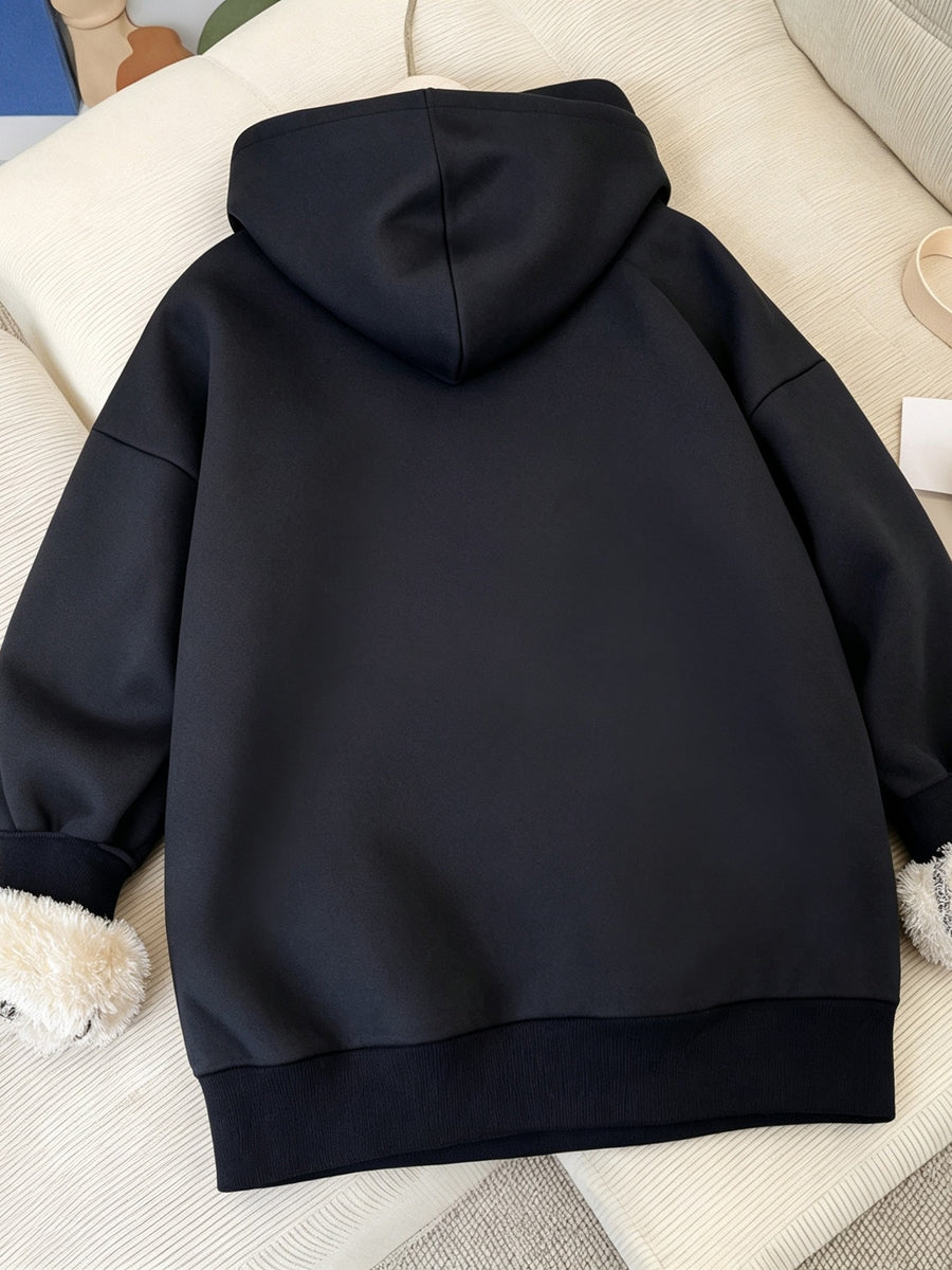 streetwear zip hoodie in Black with hooded