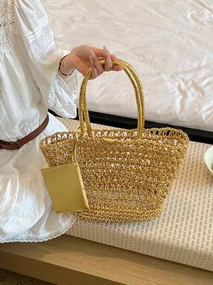 gold tote with woven and not applicable