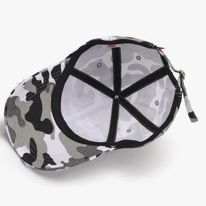 Camouflage patch baseball cap in black and white.