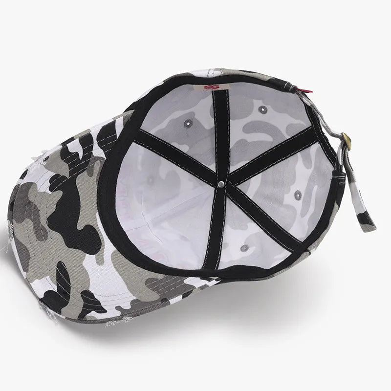 Camouflage patch baseball cap in black and white.