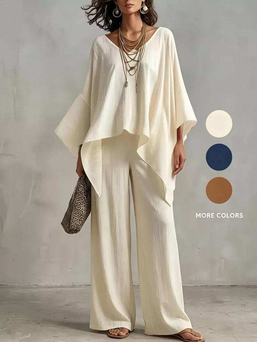 two-piece set in ivory featuring plus-size and loose fit