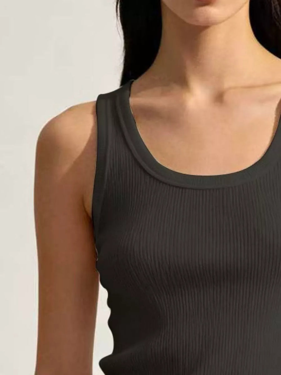 Dark Blue Ribbed Knit U-neck Tank