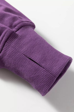 Side Slit Long Sleeve Sweatshirt And Pants Set in deep purple with side slit