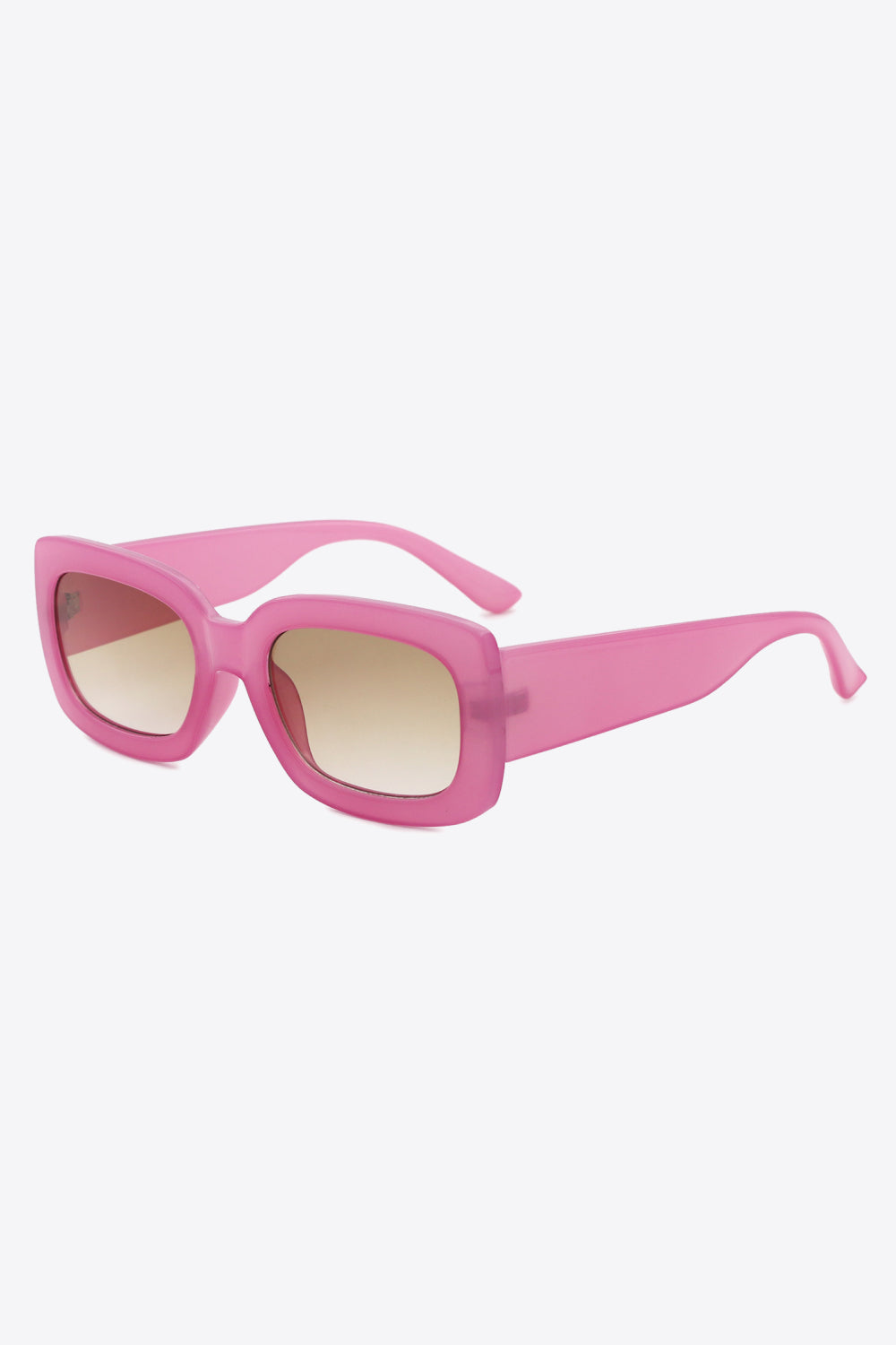 Bubblegum pink acetate rectangular sunglasses with gradient brown lenses