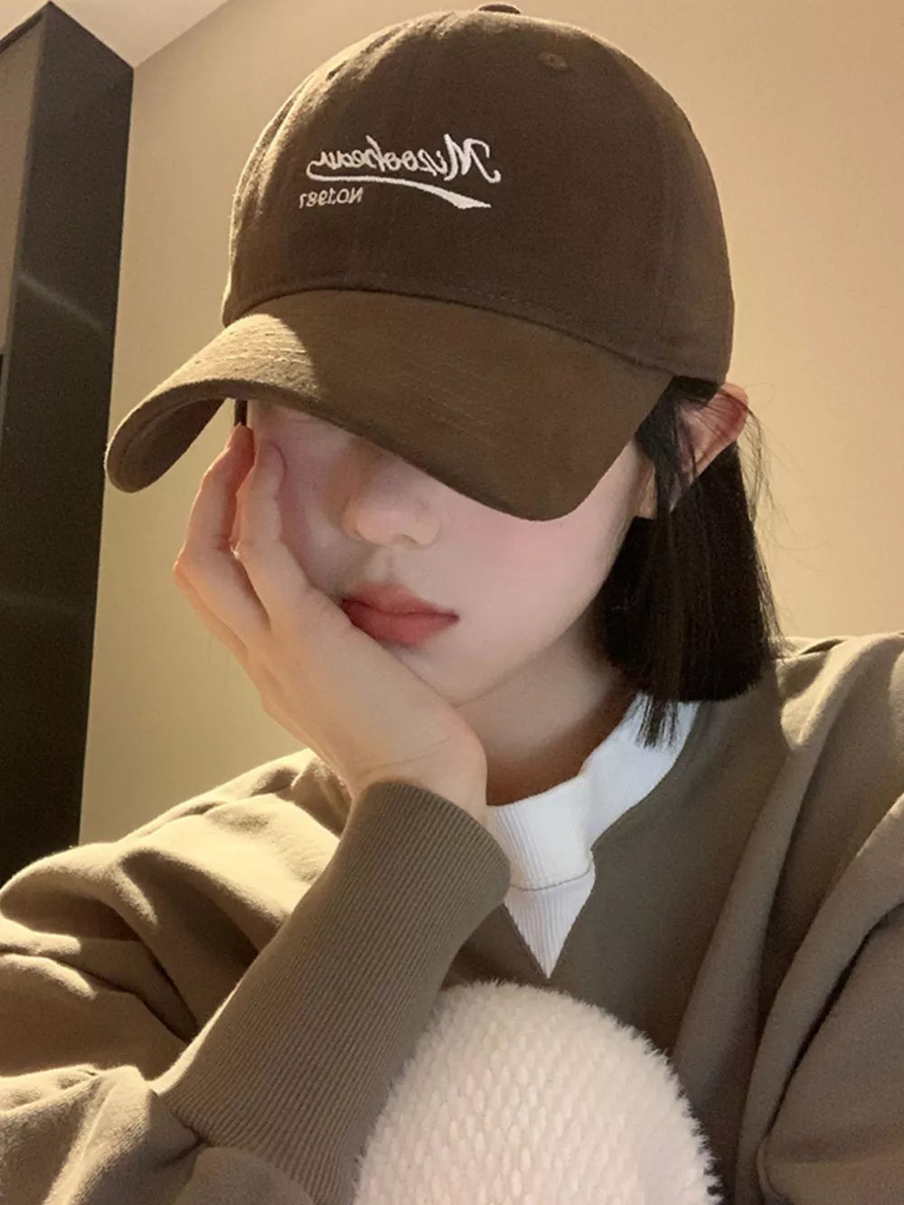 Deep Coffee embroidered letter baseball cap with curved brim