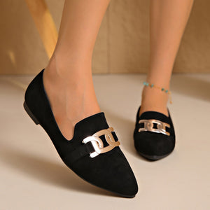 Pointed-Toe Suede Loafers With Chain Detail in Matcha Green with pointed-toe