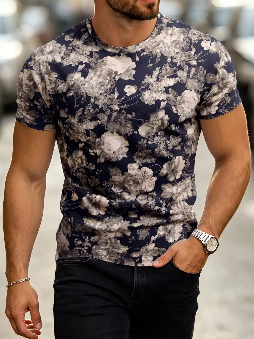 t-shirt in Sage with floral and plus-size