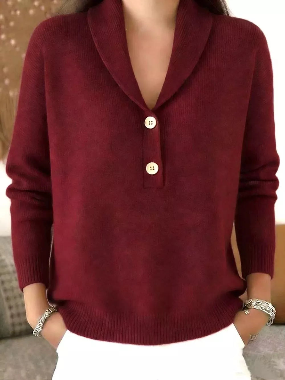 Navy Blue Button Detail Long Sleeve Sweater Plus Size