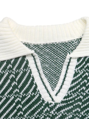 Geometric Patterned Collared Sweater in Green, view 11