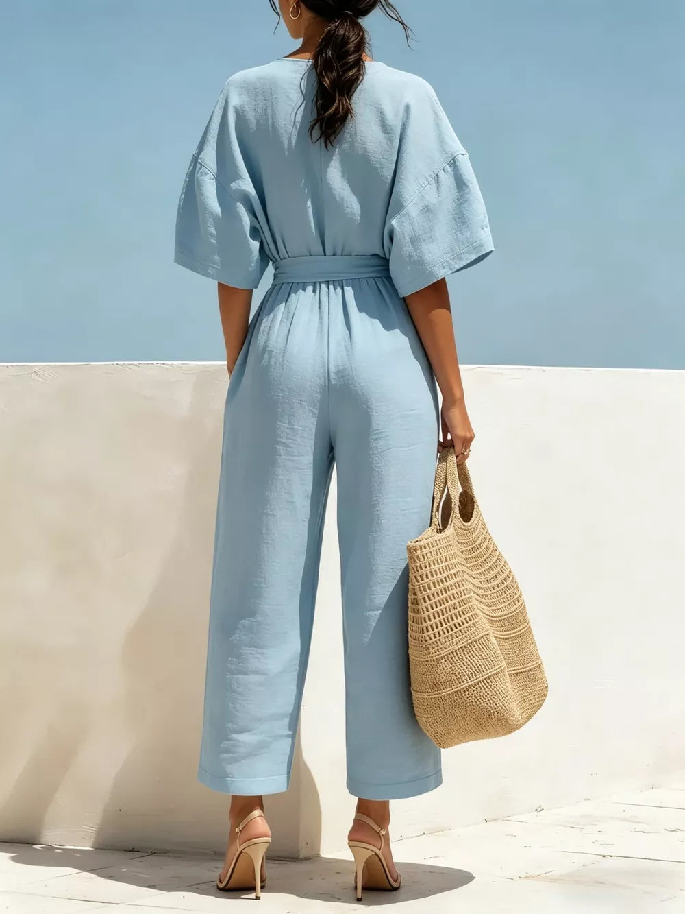 Black Tie Waist Wide Leg Jumpsuit