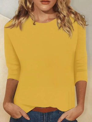 Pink Solid Color Round Neck T-shirt