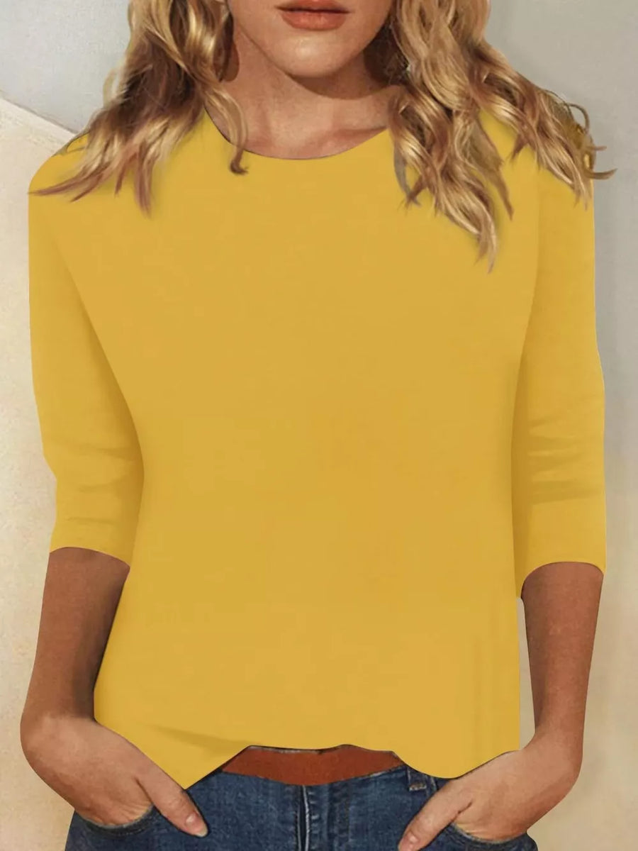 Pink Solid Color Round Neck T-shirt
