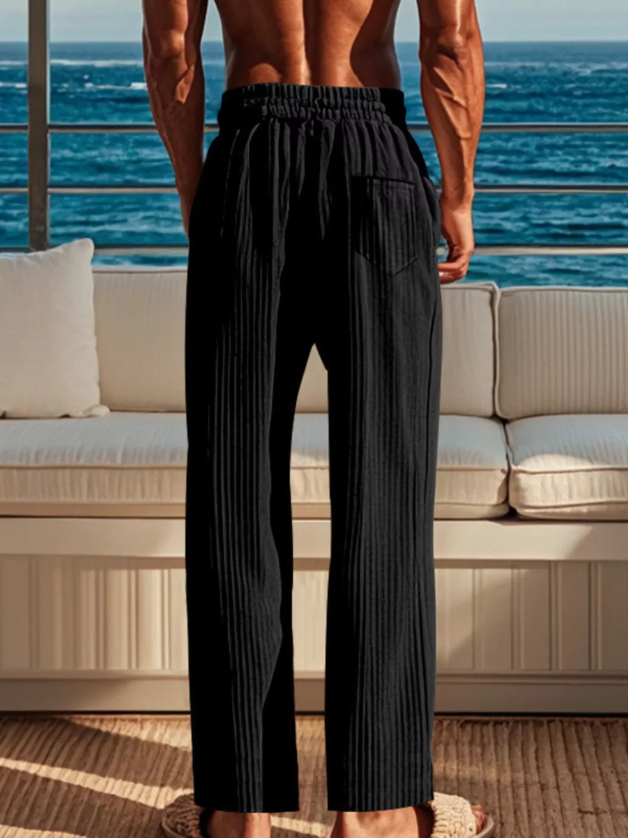 Men's Ribbed Knit Wide-leg Sweatpants Plus Size in Khaki