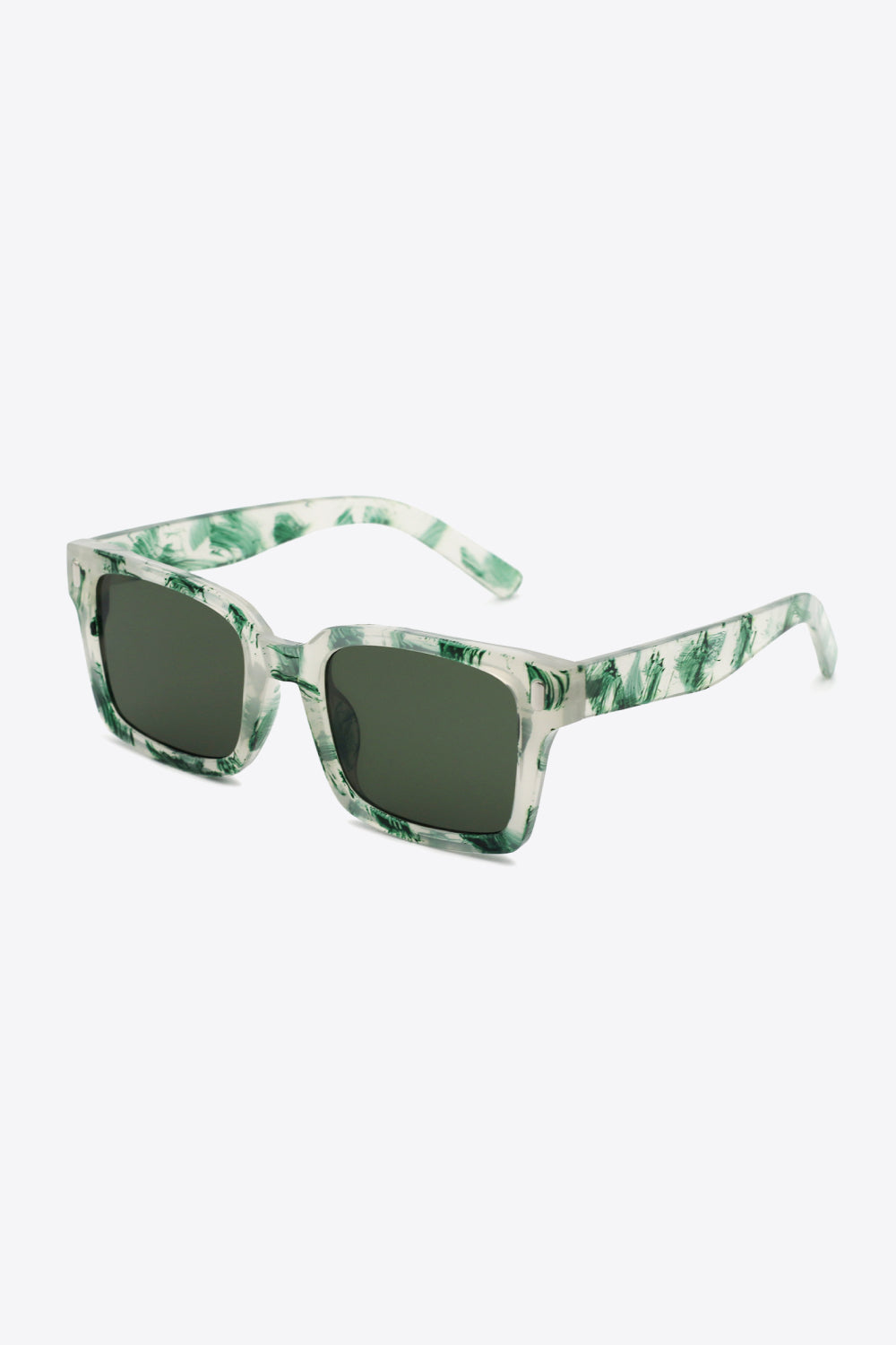 Marble effect rectangular sunglasses in Forest green with dark lenses.