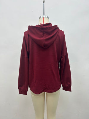 Waffle Knit Drawstring Hoodie Plus Size in Orange with waffle-knit