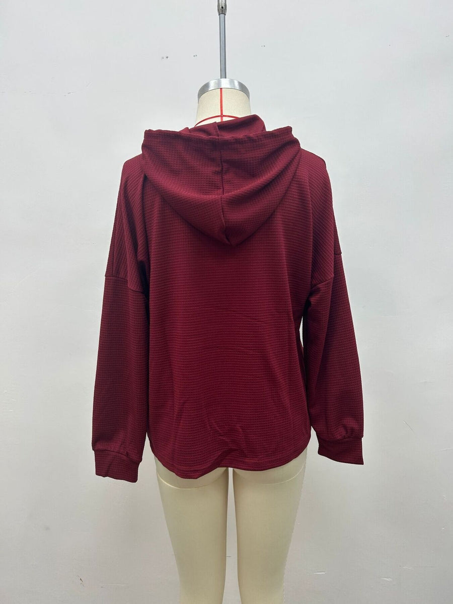Waffle Knit Drawstring Hoodie Plus Size in Orange with waffle-knit