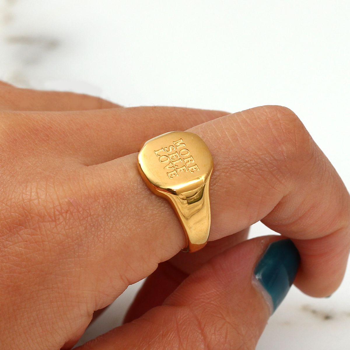 18K Gold-Plated Letter Signet Ring in Style C with 18K gold-plated