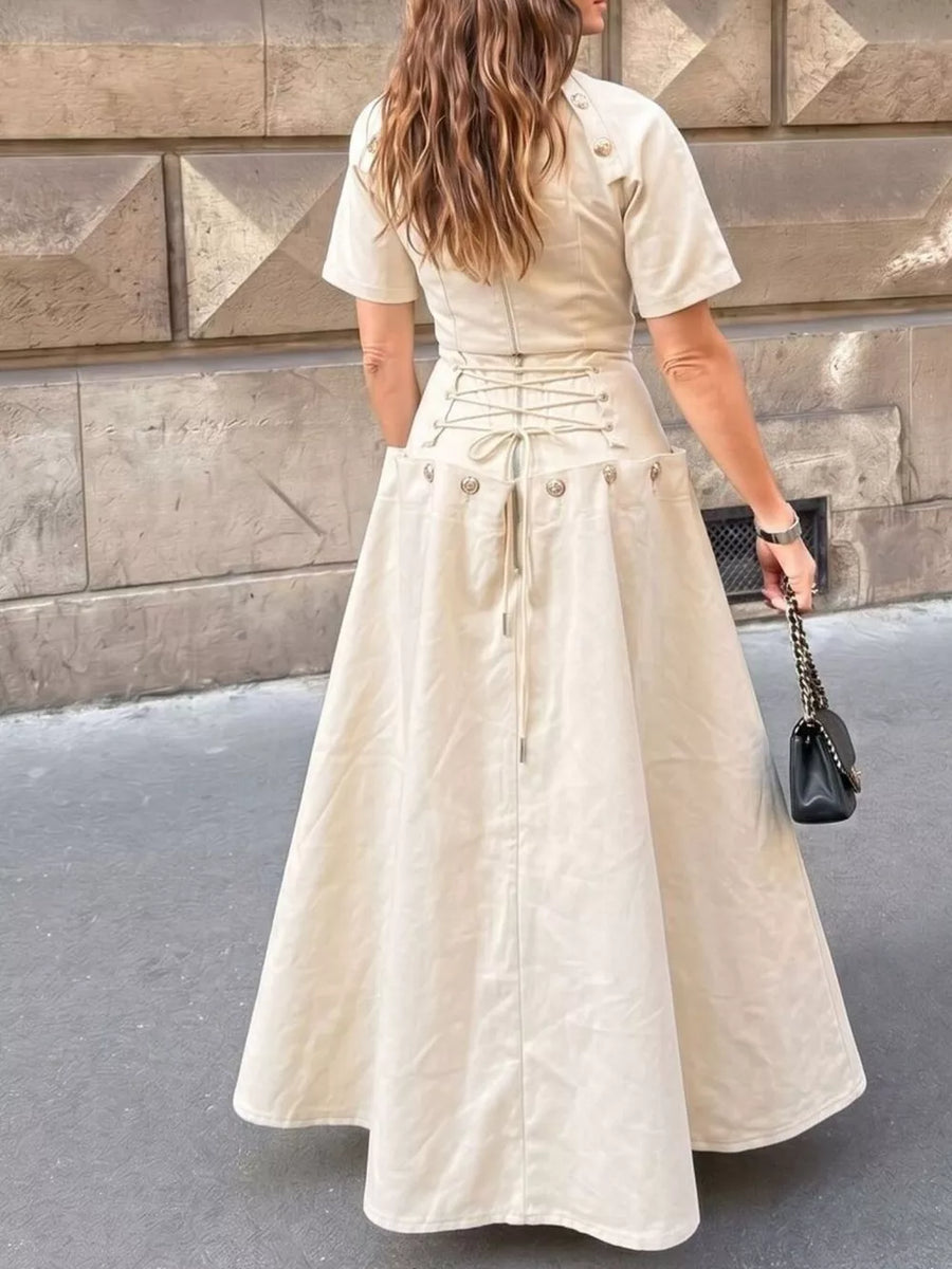 classic skirt set in Cream with round neck