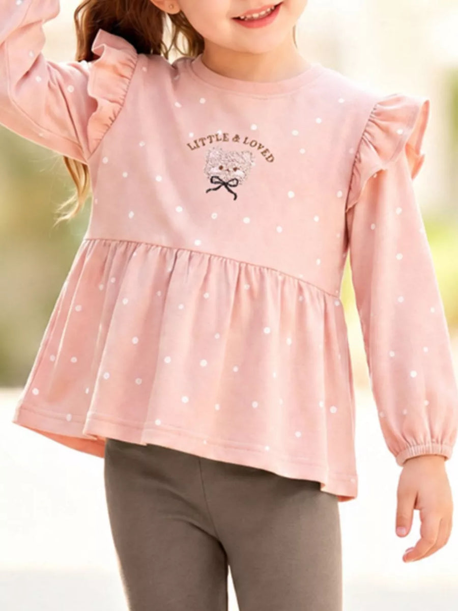 olive green peplum top featuring frill and polka dot