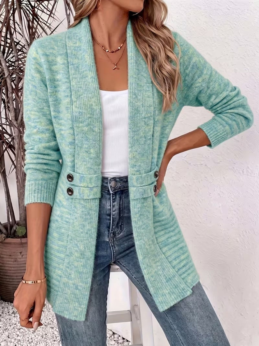 cardigan in Brown with ribbed and tunic-length