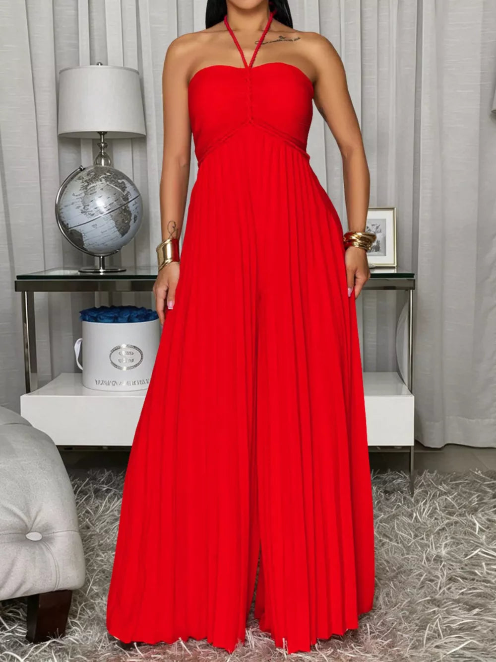 jumpsuit in Red with pleated and pleated
