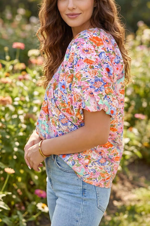Print Puff Sleeve Blouse option 3