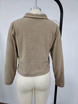trucker jacket in Mocha with geometric and buttoned